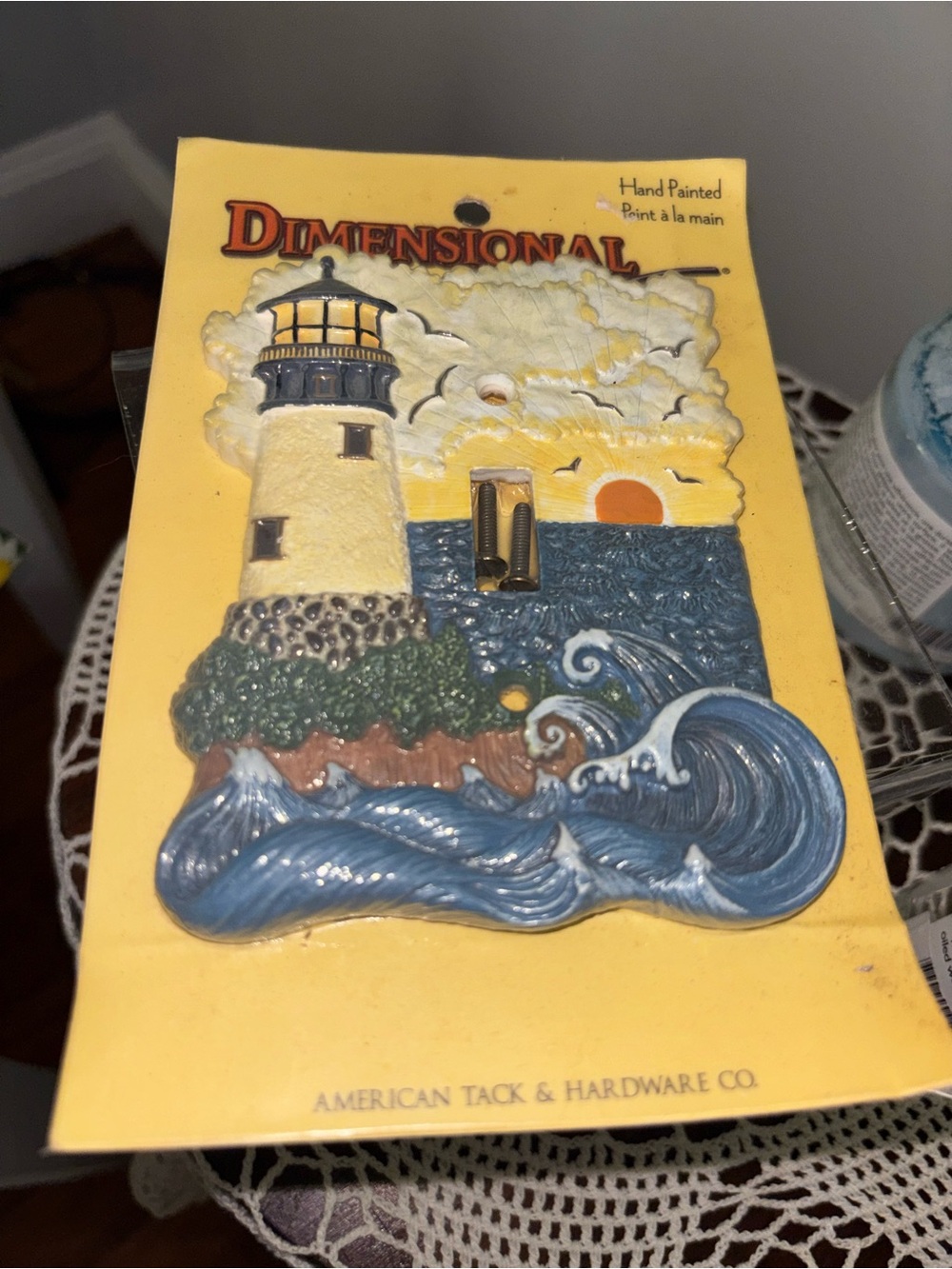 Dimensional Hand-Painted Lighthouse Wall Art in Yellow and Blue